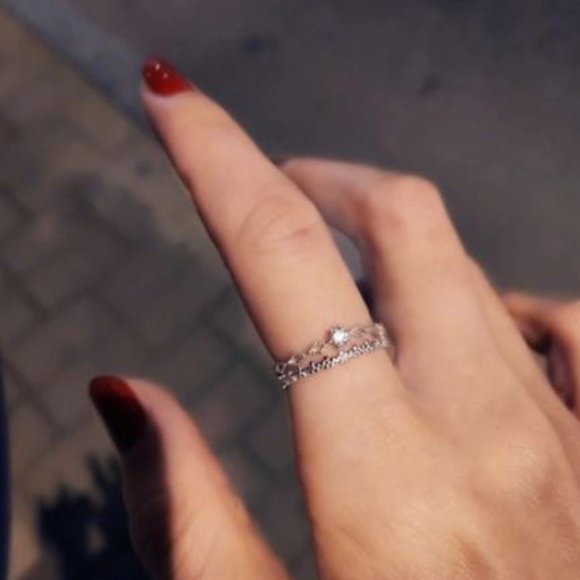 925 Sterling Silver Dainty Diamond Adjustable Ring - Picture 5 of 6